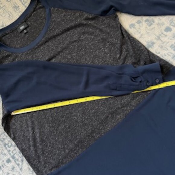 🧡 3/15 Mossimo Linen Blend Semi Sheer Gray Navy Long Sleeve Top Women's L/G - Picture 9 of 12